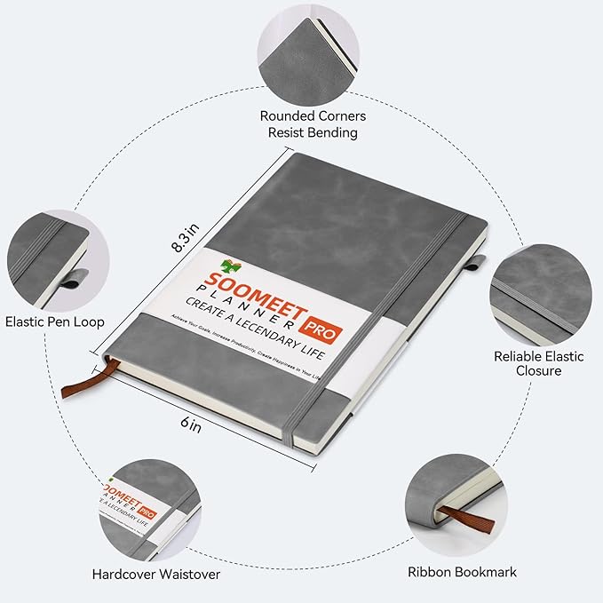 Lined Journal Notebook, 200 Pages, Leather Hardcover Notebooks, A5 College Ruled Thick Classic with Pen Loop Notebook Journals for Writing, for Women Men Office School, 5.75'' X 8.38'', Grey