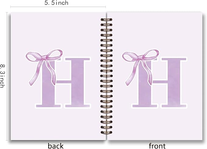 foedor Coquette Trendy Preppy Purple Bow Spiral Notebook,Initial H Journal Personalized Teen Girl Gifts,Monogrammed Gifts for Women Teen Girl,College Ruled Hardcover Spiral Notebook(purple)