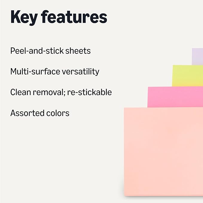 Amazon Basics Square Sticky Plus Notes, Self-Stick Pads, Pack of 24, 3 x 3 inches, Assorted Colors