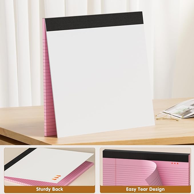 11" x 9.5" Legal Pads College Ruled Notepad 2 Pack Pink & Purple Colored Note Pads 30 Sheets Lined Paper Pads 80 GSM Legal Pad Perforated Writing Pads with Sturdy Back for School, Office, Home