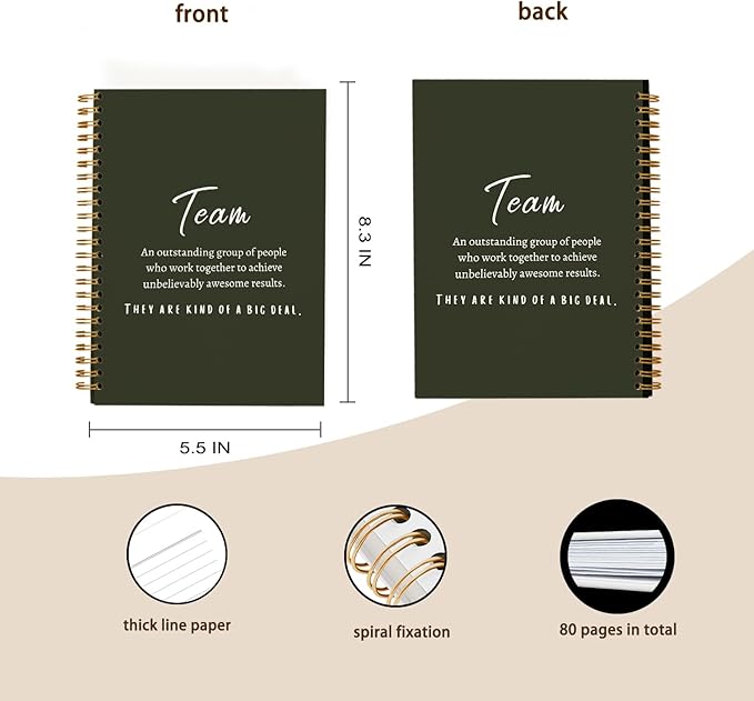 Olive Green Meeting Notebook for Work, Employee Appreciation Gifts, Team Gifts for Employees, Journals for Writing, Thank You Gifts for Women Men Leader Boss Manager Mentor Coworkers, 5.5"x8.3"