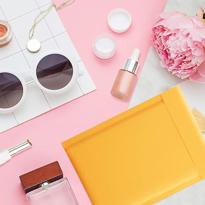 UCGOU Kraft Bubble Mailers 5x8.6 Inch Usable Size 5x7 Inch 50 Pack Yellow Padded Envelopes Small Business Mailing Packages Self Sealing Tear Resistant Boutique Bulk Mail Shipping Bags Bubble Mailers