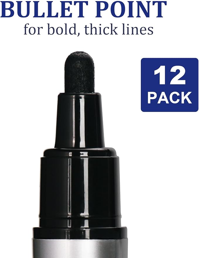 Comix Glass Board Dry Erase Markers, Low Odor Whiteboard Markers, Bullet Tip, 4 Assorted Colors, 12 Pack