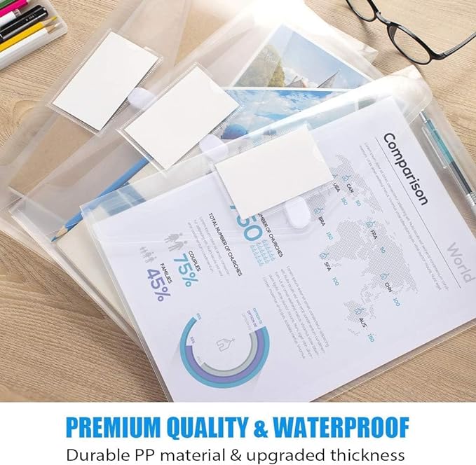 Sooez 36 Pack Plastic Envelopes Poly Envelopes, Clear Document Folders US Letter A4 Size File Envelopes with Label Pocket for School Home Work Office Organization, Clear