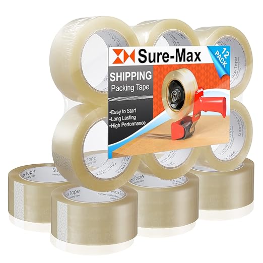 Sure-Max Premium Carton Packing Tape 1.8 mil 330 Feet (110 Yards) - Clear - 12 Rolls