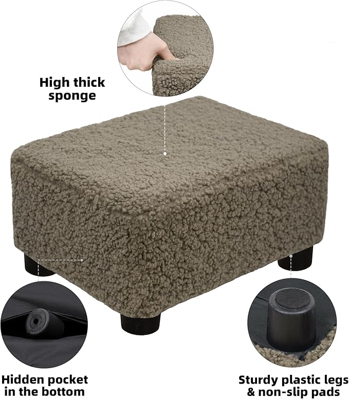 CAROLMADE Small Foot Stool Ottoman Footstool with Legs Under Desk Footrest for Living Room Bedroom and Office, Soft Coffee