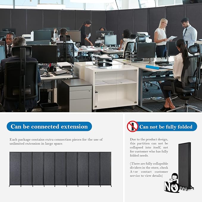 Office Divider,Room Partition, Privacy Partition Separator,Portable Commercial Screen Dividers,Classroom School Dividers,10'6"W x 6'7"H,5 Panel,Grey