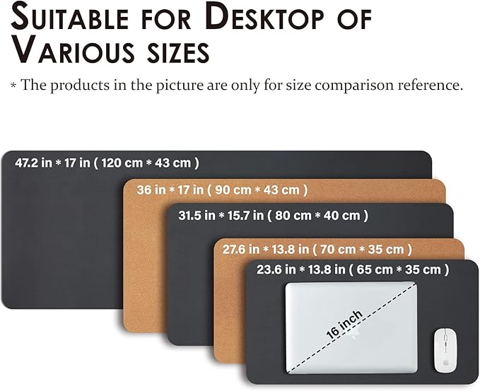 Cork Desk Mat - Dual-Sided Desk Pad for Office and Home - Desk Organization and Accessories - Ideal for Large Mouse Pad and Desk Mats on Top of Desks(Black,90cmx 43cm)