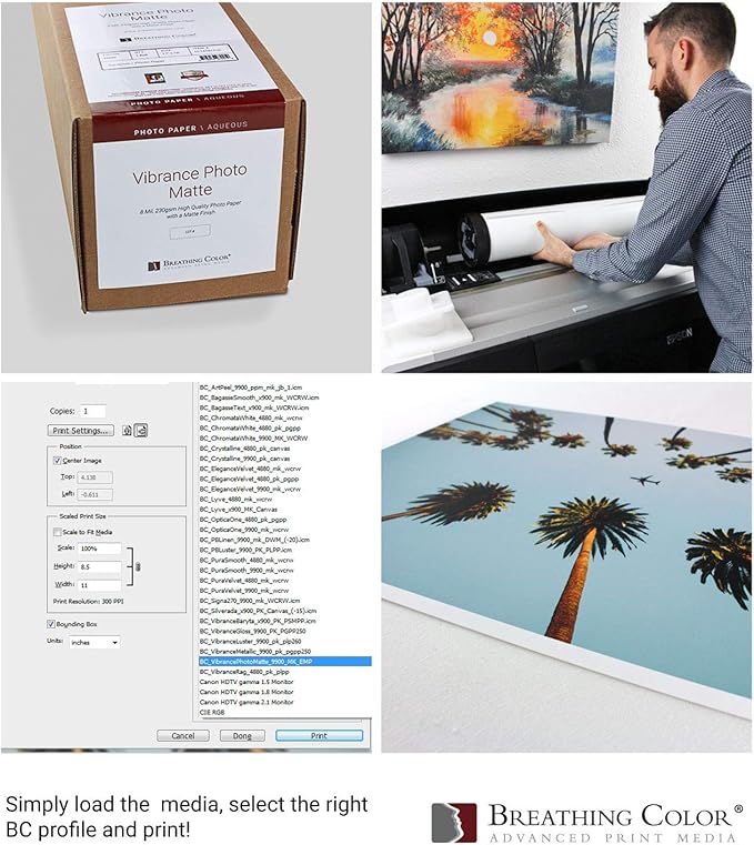 Vibrance Matte Photo Printer Paper 12 mil 230 gsm Matte Finish Premium Photo Paper Roll on 3in Core 24 inches x 100 ft Works with Most Inkjet Printer Professional Makes and Models Like Epson Canon HP