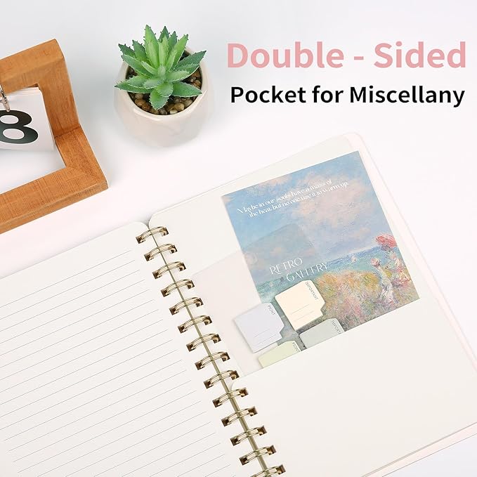 Spiral Notebook -A5 College Ruled Journal with Inner Pockets and 160 Pages,PU Leather Cover Business Journal, Twin-Wire Binding Notebook Perfect for Office & Home School Supplies - ReefBlue/NavyBlue