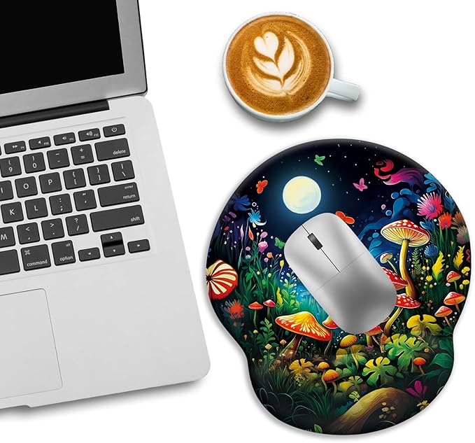Mushroom Mouse Pad, Ergonomic Mouse Pad with Wrist Rest, Gaming Mouse Pad Wrist Support with Non-Slip Pain Relief PU Base, Funny Mouse Pads for Desk, Cute Home Office Desk Accessories Decor