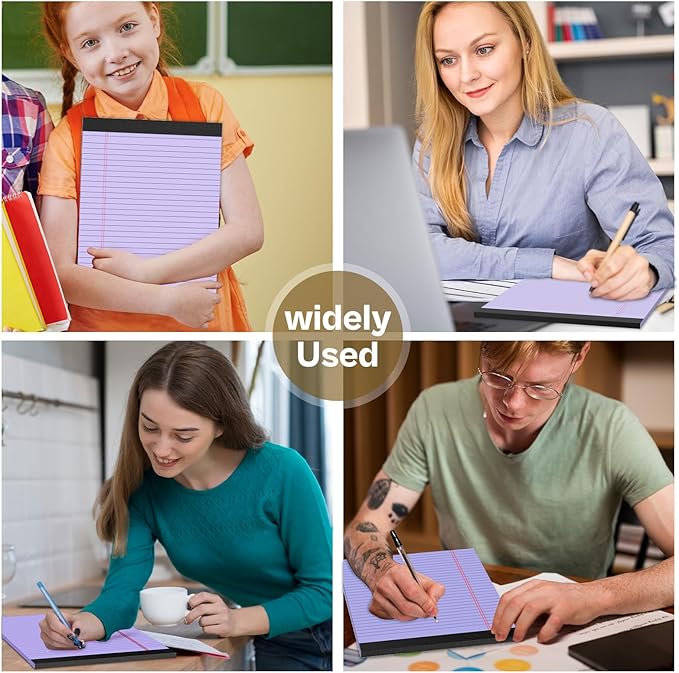 360 Sheets Purple Legal Pads 8.5" x 11" Pack of 12 Note Pads Wide Ruled Lined Paper with Micro-Perforated Writing Notebook 30 Sheets per Pad To-Do List Notepad for School, Office & Home Supplies