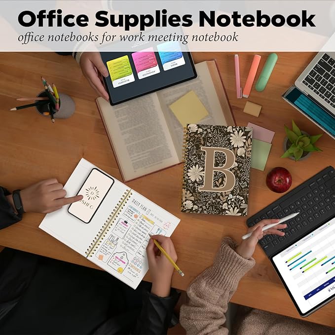 Initial B Personalized Journal Notebook, Boho Floral Journaling Notebooks for Women Girls, Costom Monogrammed Gifts for Women Mom Girls Friends, Letter Spiral Notebook, 5.5x8.3