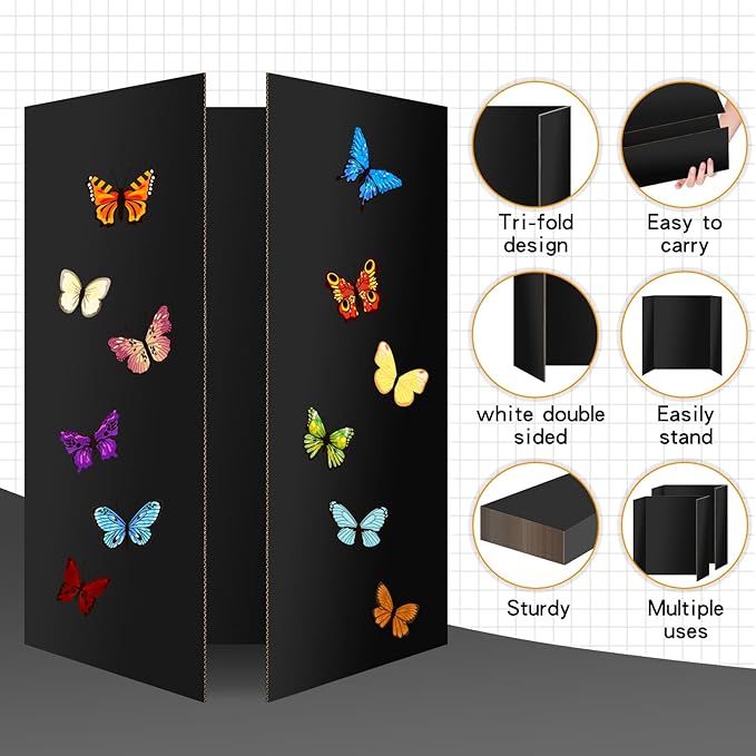 2 Pack Trifold Poster Board, IKAYAS 48" X 36" Double Sided Black Poster Boards, Science Fair Display Boards Posterboard Foamboard for Mounting, Prints,Art,Display,Projects Classroom Supplies