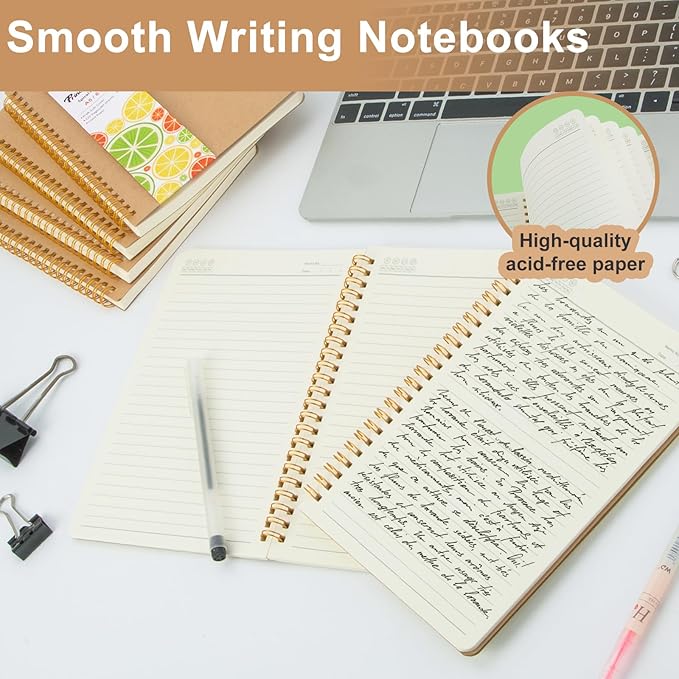 Ruled Spiral Notebook - 6 Pack Lined Notebooks for Work School - A5 Journals Bulk, Soft Cover Travel Journal Spiral for Writing Drawing, 8.2" X 5.8", 60 Sheets/120 Pages