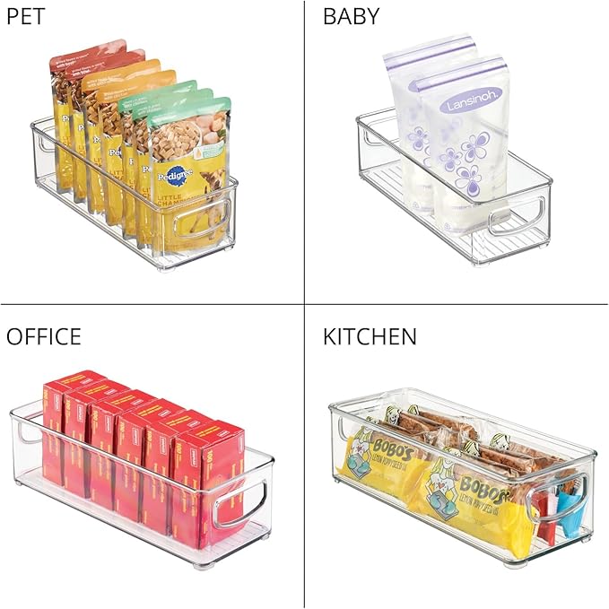mDesign Small Plastic Office Storage Container Bins with Handles for Organization in Filing Cabinet, Closet Shelf, or Desk Drawers, Organizer for Notes, Pens, Pencils, Ligne Collection, 6 Pack - Clear