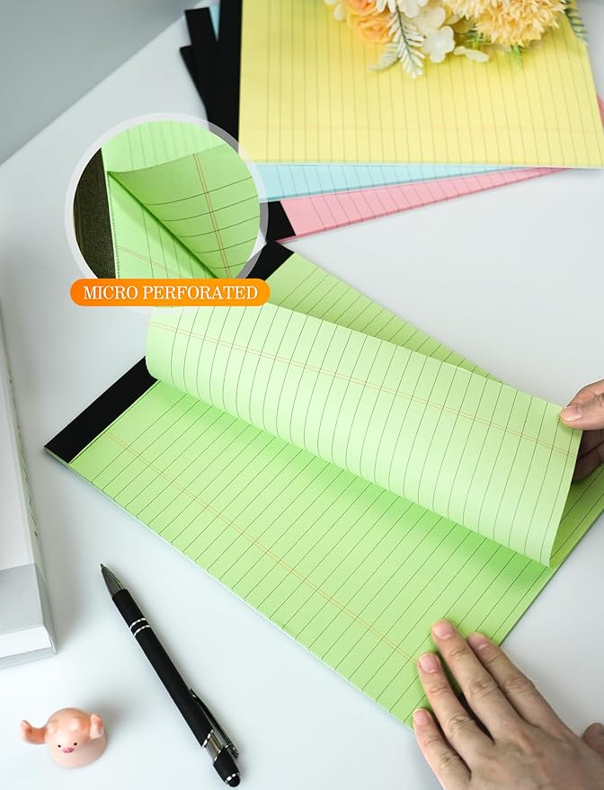 Note Pads 8.5 x 11 Colored Legal Pads 8.5 x 11 Note Paper, 6 Pack Paper Pads 8.5 x 11 Notepad, Colored Legal Notepads 8 1/2 x 11 Writing Pads, Pink Notebook Paper 8.5 x 11, Wide Ruled, 30 Sheets/Pad