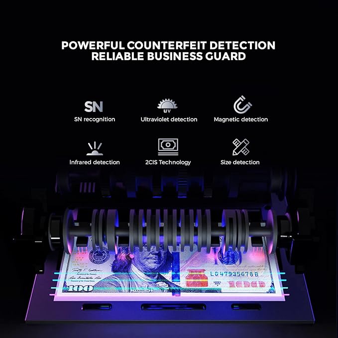 NUCOUN VC-7 Bank Grade Money Counter Machine Mixed Denomination,Value Counting,Mulit Currency,Printer Enabled,Serial Number,Cash Bill Counter 2CIS/UV/IR/MG/MT Counterfeit Detection, Cash Counter