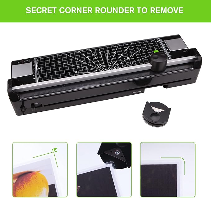 Laminator Machine for A3/A4/A6, Thermal Laminating Machine for Home Office School Use with 50 Pouches, Paper Trimmer and Corner Rounder (Green)
