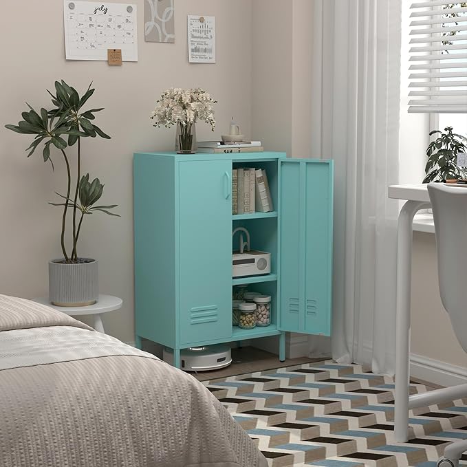 Locker Cabinet,Morden Locker Storage Cabinets with Legs,2 Doors Sideboard with Adjustable Shelves for Living Room,Kitchen Pantry,Office,Blue