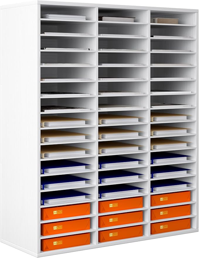 Mail Sorter Wood Literature Organizer, Student Mailbox for Classroom, Desktop Bill Paper Organizer for Office Home School, 48 Compartments, Black