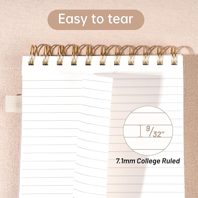 Yoment Top Spiral Notebook 240 Pages Leather Steno Pads 6x9 Top Bound Spiral Notepad 100 GSM College Ruled Notebook Left Handed Notebooks for Work School Office, Beige