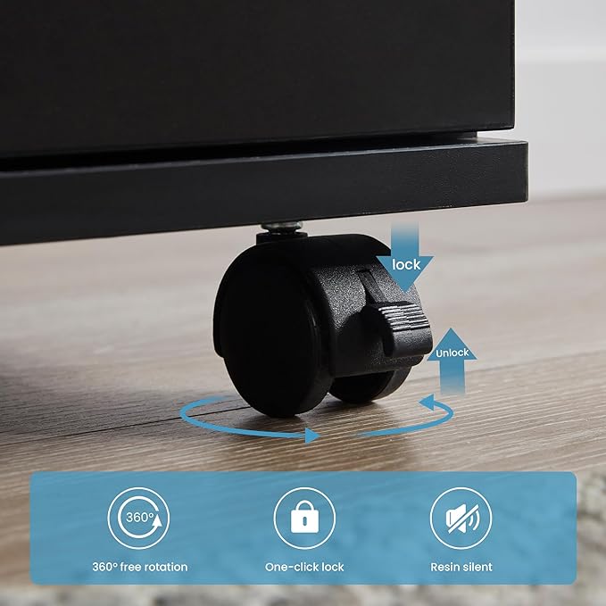 Farini 3-Drawer Under Desk Wooden File Storage Cabinet with Lockable Caster for Home Office,Black,Fully Assembly