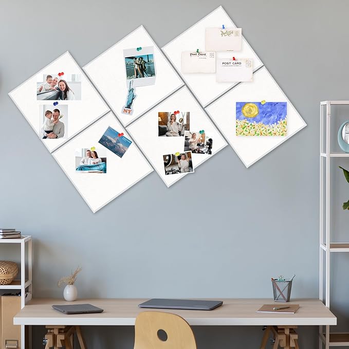 Large Cork Board 36" x 24", 6 Pack Felt Wall Tiles with Colored Pushpins, Bulletin Board with Removable Self-Adhesive Strips, Pin Board Cork Boards for Walls Office Home-White