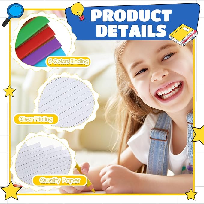 Henoyso 10 Pcs Primary Composition Notebook 9 3/4 x 7 1/2 Inch Kids Journal, Back to School Supplies, K-2 Primary Writing Notebook for Kids Student Draw and Write Story Journal (Fresh Color)