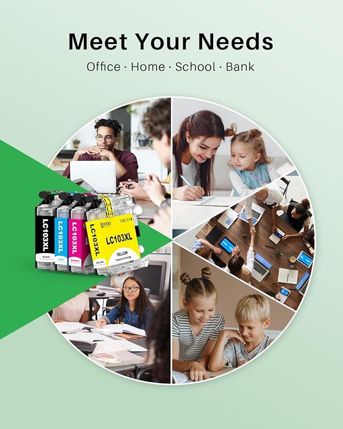 LC103XL Color Ink Cartridge Replacement for Brother LC103 XL Cartridges Use for MFC-J870DW MFC-J6520DW MFC-J475DW MFC-J6920DW MFC-J470DW(4 Pack)