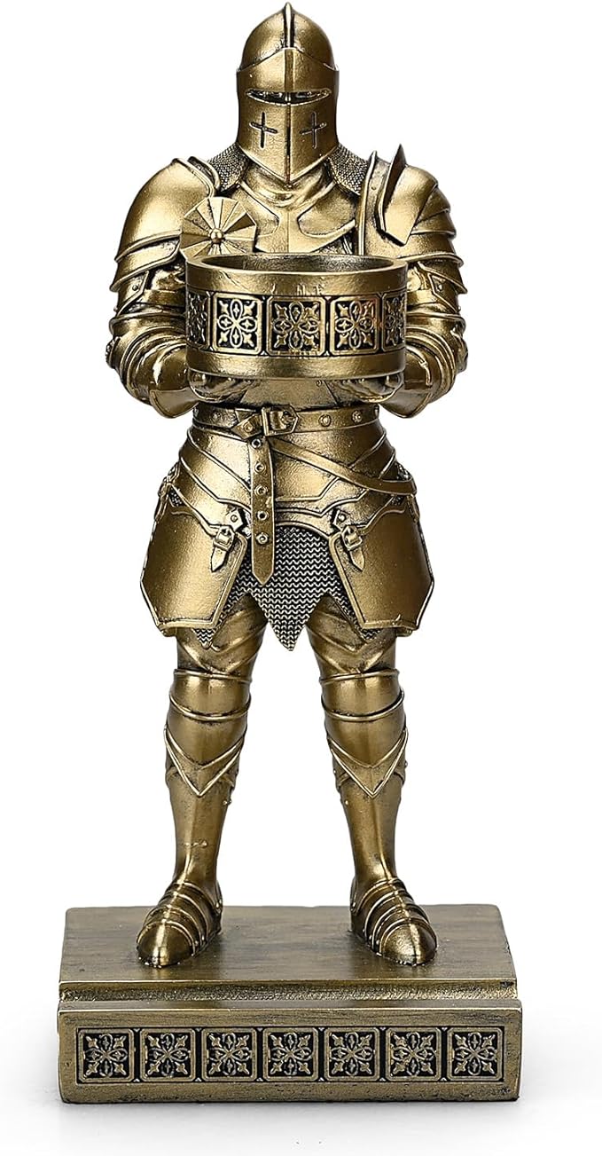 King's Guard Standup Knight Candlestick Holders Resin TeaLight Holder Warrior Mobile Phone Stand Pen Holder Candle Holder for Restaurant, Altar, Home Table(Bronze)