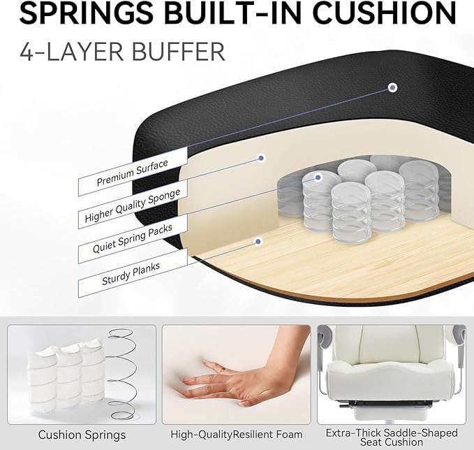 Efomao Big and Tall Office Chair 450LBS with Foot Rest, High Back PU Leather Executive Office Chair with Adjustable Padded Armrests, Lumbar Support for Home or Work, Heavy Duty Computer Chair, White