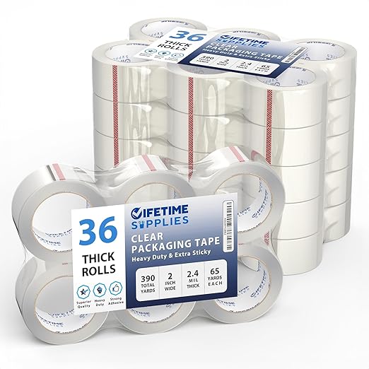 36 Rolls [Upgraded] Clear Premium Packing Tape, 65 Yards, 2.2 mil, Heavy Duty Packaging Tape for Shipping, Moving, Sealing - Stronger & Thicker