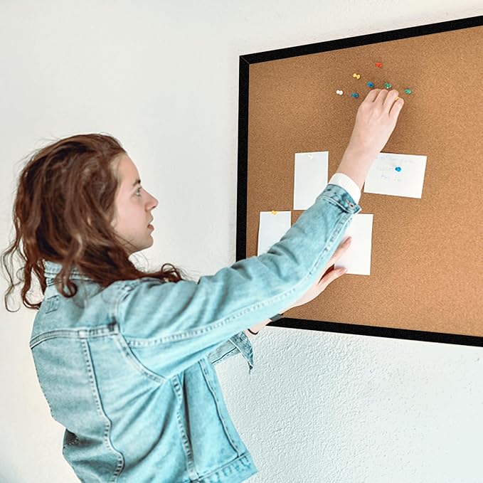 16” x 24” Cork Boards for Walls with Black Wooden Frame 1pack, Double Sided Office Board for Wall Organizer, Bulletins Board Decorative Hanging Pin Board for School, Home & Office, Notice Board