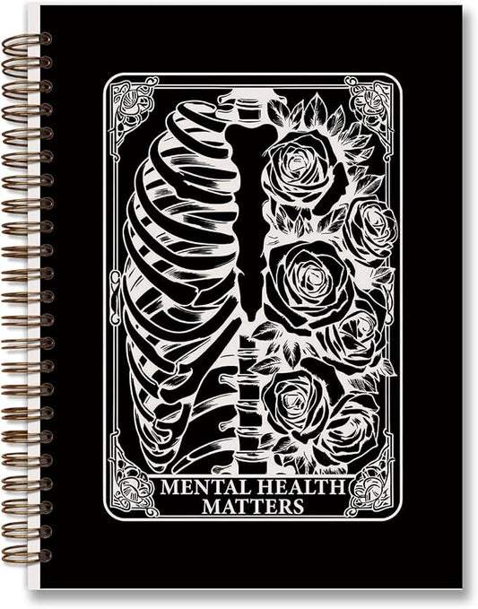 Black Tarot Gothic Spiral Notebook journal,Mental Health journal,Skull Hardcover Spiral Notebook Supplies for Teen Girls Women,Gothic Gifts for Women