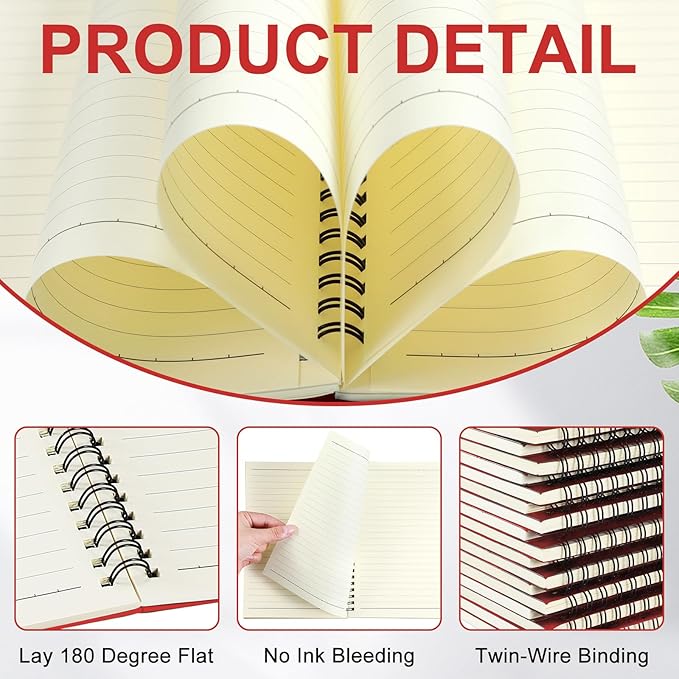 Yahenda 36 Pcs Spiral Notebook Bulk A5 Journal Lined 8.3'' x 5.5'' Writing Composition Paper Small Notepad Subject Notebook for Students Office Business Back to School Supplies (Red)