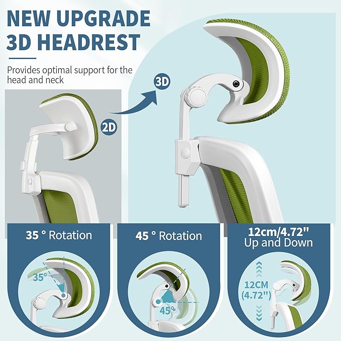 FelixKing Ergonomic Office Chair, Adjustable Lumbar Support, Swivel Chair with HighBack and Armrest, Adjustable Height Gaming Chair, Avocado Green