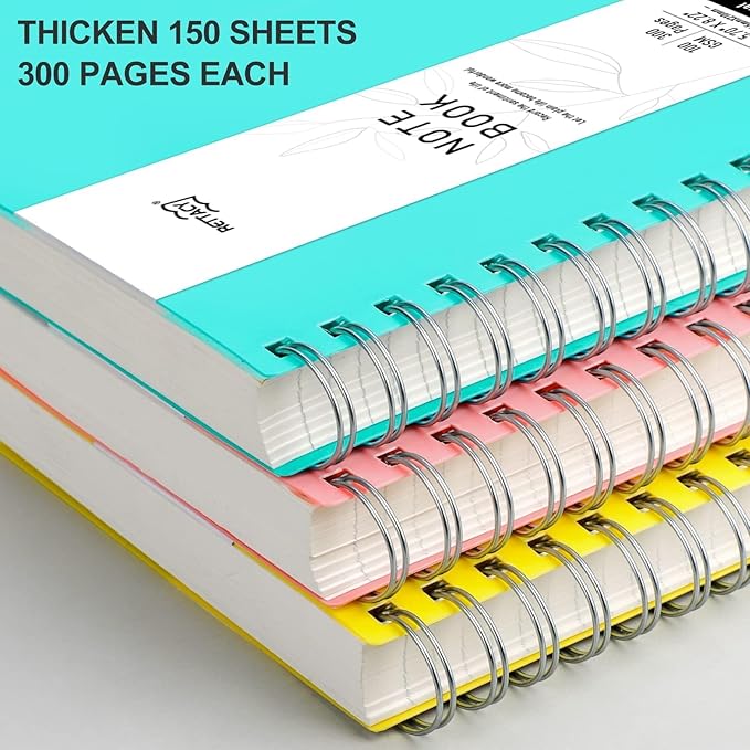 RETTACY Spiral College Ruled Notebook, 300 Pages, B5 Medium Size (7.4" x 10"), for School, Work, Writing, Journaling, 100 GSM Thick Paper, Flexible Plastic Cover (Tiffani Blue)