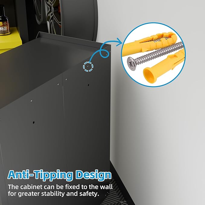 Aobabo 34.3" H Garage Storage Cabinet with Wheels,Lockable Metal Storage Cabinet with 2 Doors for Garage Home Office Storage,Black,Assembly Required