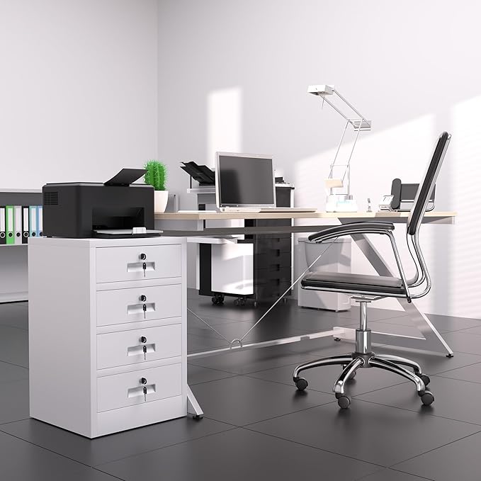 Metal Storage Cabinet with Lockable Drawers for Home Office Bedroom Living Room Organization(White)
