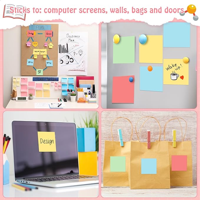 Fainne 60 Pack Sticky Notes Bulk Back to School Supplies Self Stick Note Pads Paper Memo for Office First Day of School Student Teacher Essentials (3x3inch,Lively Colors)