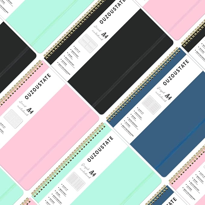 Spiral Graph Notebook 8.5" x 11", A4 Pink Grid Paper Notebook Hardcover College Ruled Notebook for Work, 120 Pages 100GSM Large Thick Spiral Writing Journal for Women & Men