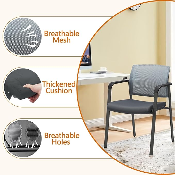 CLATINA Mesh Back Stacking Arm Chairs with Upholstered Fabric Seat and Ergonomic Lumbar Support for Office School Church Guest Reception Grey (Gray-8 Pack)