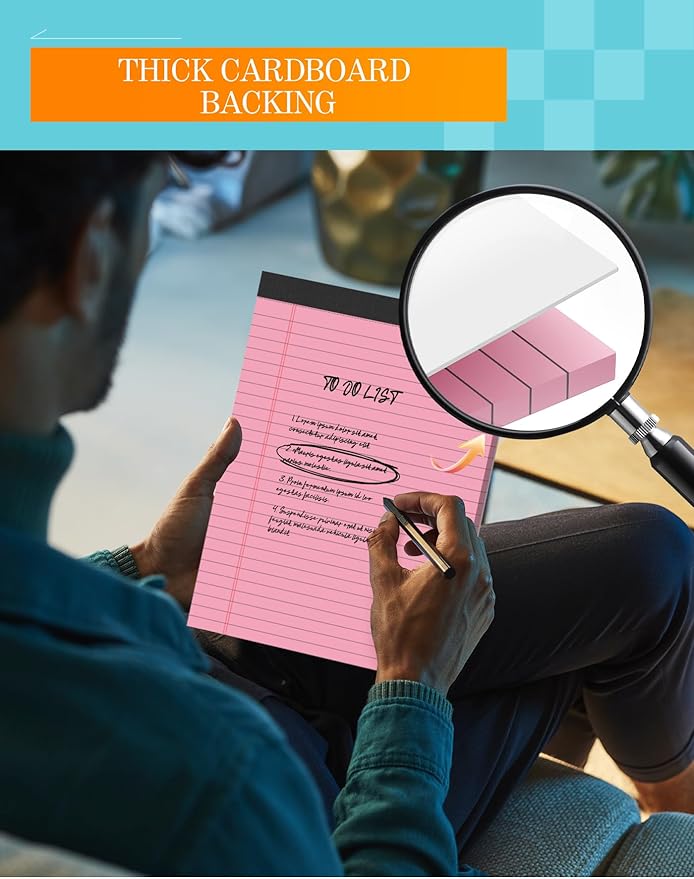 Legal Pads 8.5 x 11 Colored, 8 Pack Legal Notepads 8.5 x 11, Colored Note Pads 8.5 x 11 Writing Pad, Pink Notebook Paper 8.5 x 11, Lined Paper Tablets 8.5 x 11 Pads of Paper, Wide Ruled, 30 Sheets/Pad