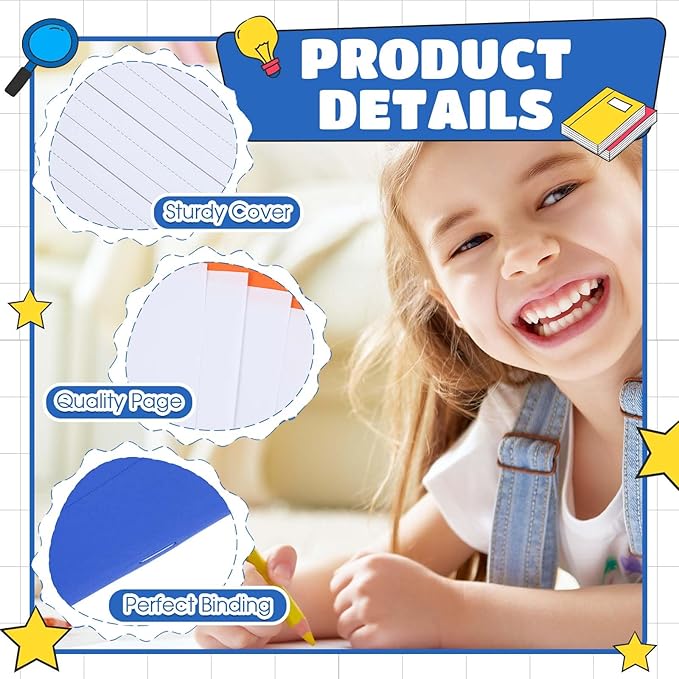 Henoyso 24 Pcs Primary Composition Notebook K-2 9 3/4 x 7 1/2 Inch Primary Journal, Back to School Supplies, Bulk Blank Writing Book for Kid to Write Draw Journal 60 Page Notebooks (Blue)