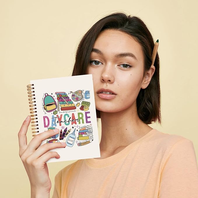 JXREQ Daycare Teacher Notebook, Kindergarten Teachers Gifts Journal Notebook, Teacher Appreciation Gifts Journal for Women, Back to School Supplies, Spiral Notebooks 5.5x8.3