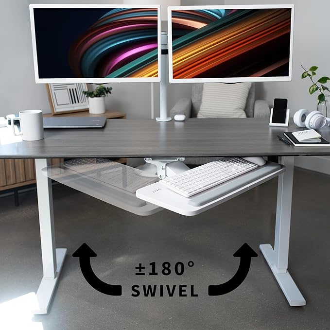 VIVO Adjustable 25 x 10 inch Computer Keyboard and Mouse Platform Tray Ergonomic Under Table Desk Mount Drawer Underdesk Shelf, White, MOUNT-KB03W