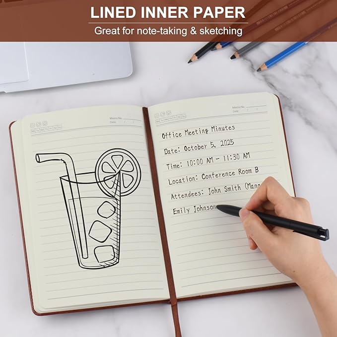 ZCZN Lined Journal Notebooks for Work, 5.5x8.3 in, 192 Pages, Hardcover Leather A5 Journals for Writing, Diary & Travel, College Ruled Journaling Notebooks for School, Office, Home (Brown*6)