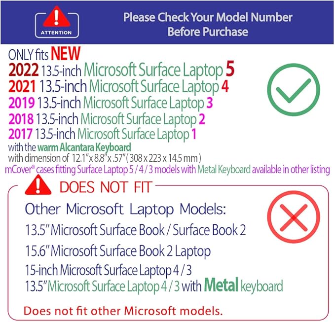 mCover Hard Case Only Compatible for 13.5" Microsoft Surface Laptop (5/4 / 3/2 / 1) with Alcantara Keyboard - Green
