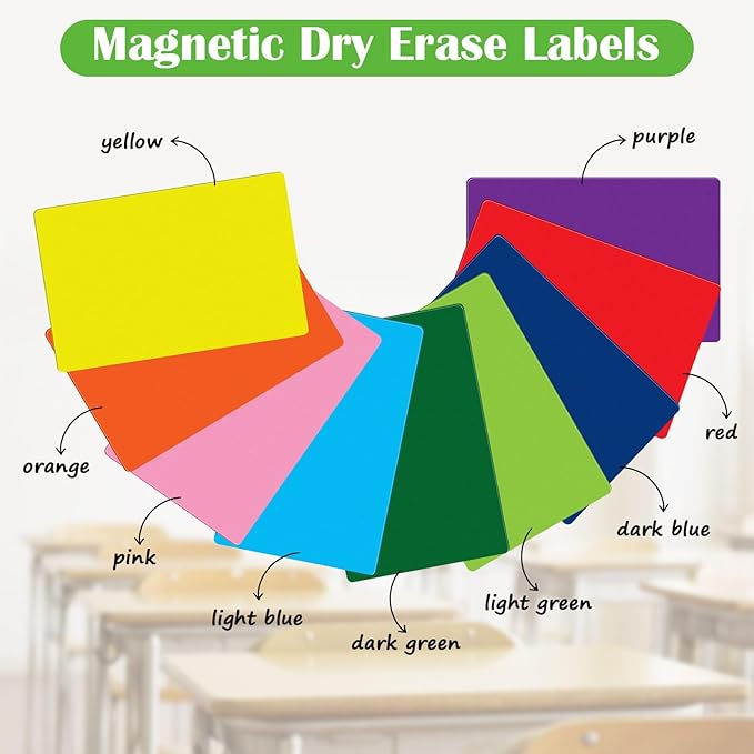 99 Pcs Magnetic Dry Erase Labels Reusable Name Magnets for Classroom Whiteboard 3 Sizes Colored Magnetic Blank Cards for Office Home Kitchen Fridge(Bright Colors)